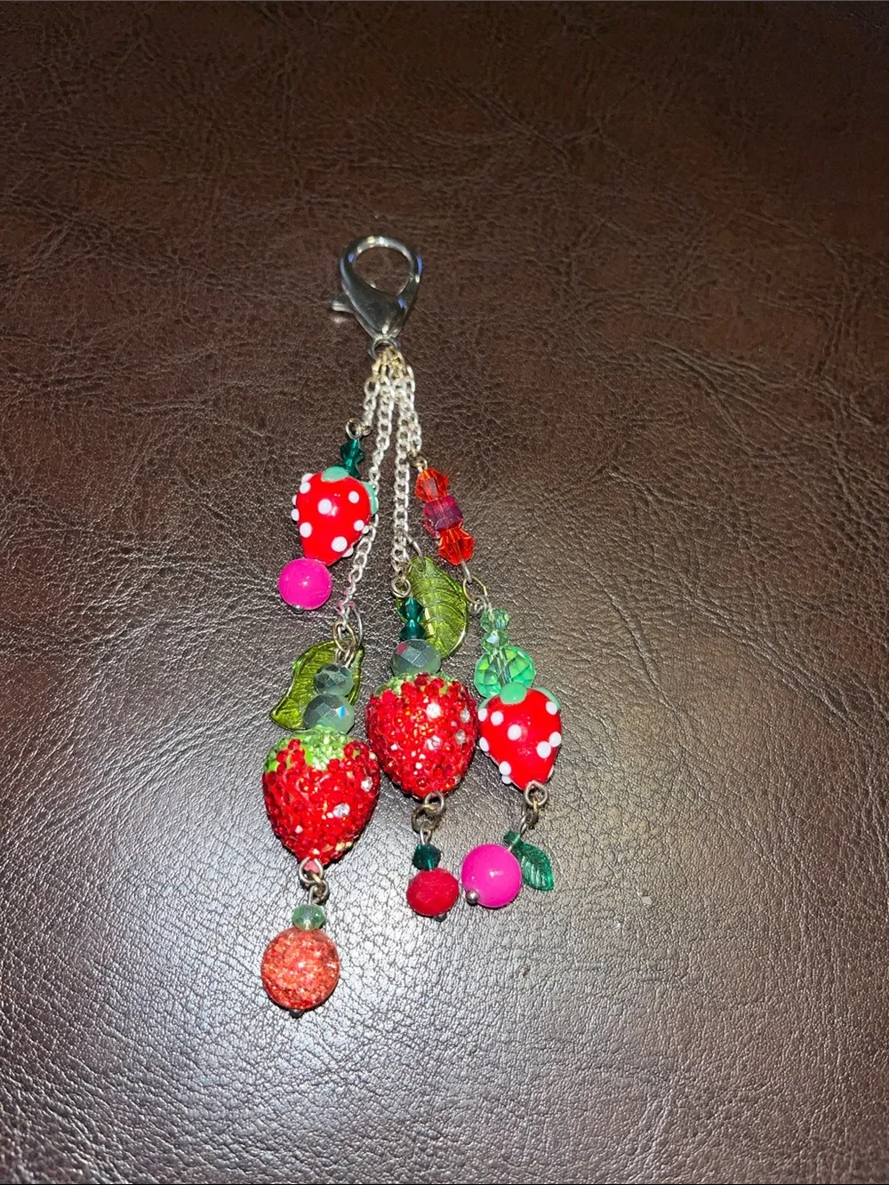 Strawberry Charm Keychain Pendant - Red